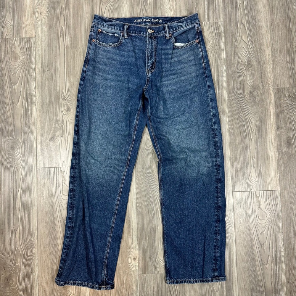 American Eagle Dark Wash Ex Boyfriend Jean - SIZE 10 Long Distressed Relaxed